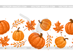 Seamless pattern with pumpkins and leaves. - vector clipart