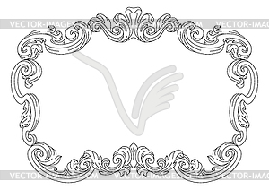 Decorative floral frame in baroque style. Engraved - vector image