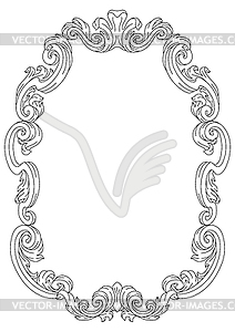 Decorative floral frame in baroque style. Engraved - vector clipart