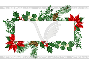 Card with winter plants. Merry Christmas and Happy - vector image