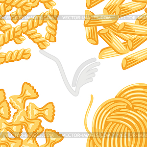 Background with Italian various pasta. Culinary - vector clip art