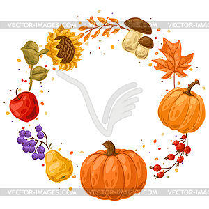 Frame with autumn plants. Harvest vegetables and - vector clip art