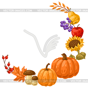 Frame with autumn plants. Harvest vegetables and - royalty-free vector clipart
