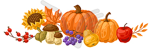 Background with autumn plants. Harvest vegetables - vector image