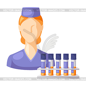 Nurse with test tubes. Medical and healthcare avatar - vector image