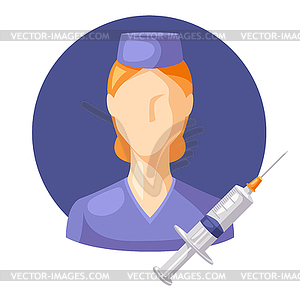 Nurse with syringe. Medical and healthcare avatar - vector clip art