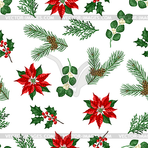 Seamless pattern with winter plants. Merry Christma - vector image