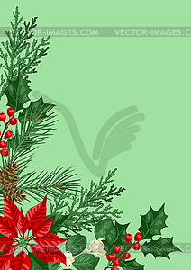 Card with winter plants. Merry Christmas and Happy - vector clipart