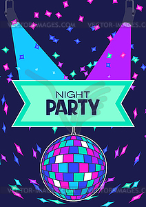 Disco party flyer or concert poster. Colored - vector clipart