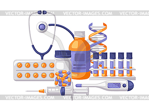 Background with medical and healthcare items. - vector clipart