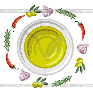 Background with flavored oil rosemary and chili - vector clip art