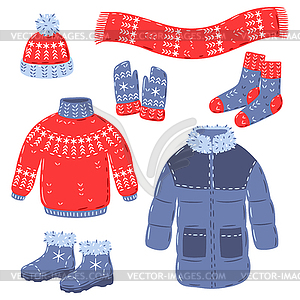 Set of warm winter clothes. Icons for advertising - vector image
