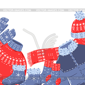 Seamless pattern with warm winter clothes. - vector clipart