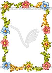 Decorative floral frame in baroque style. Colorful - vector clipart