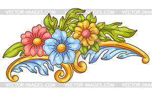 Decorative floral element in baroque style. Colorfu - vector clip art