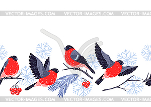 Зимний бесшовный узор с птицами снегирями и - графика в векторе