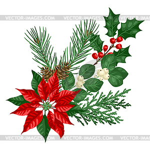 Element with winter plants. Merry Christmas and - vector clipart
