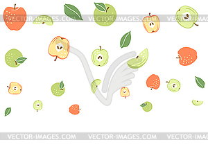 Background with ripe apples. Decorative fruits and - vector clipart