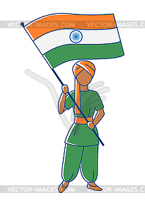 Boy holding flag of India. Indian national - vector image