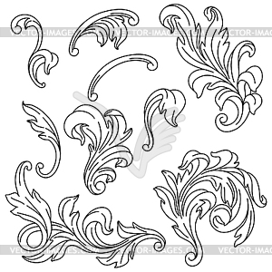 Decorative set of floral elements in baroque - vector clipart