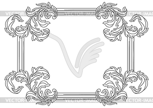 Decorative floral frame in baroque style. Engraved - vector image