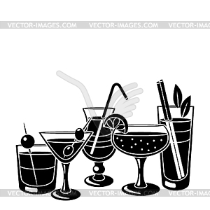 Background with cocktails in glass. Alcoholic - vector image