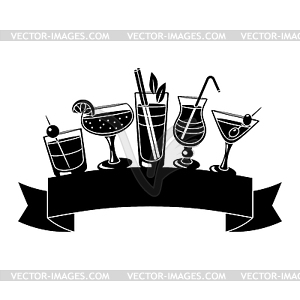 Background with cocktails in glass. Alcoholic - vector clip art