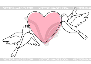 Cute flying birds and holding heart. birdies in - vector image