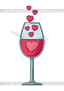 Happy Valentine Day heart glass with wine. Holiday - vector EPS clipart