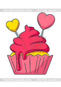 Happy Valentine Day cupcake with hearts. Holiday - stock vector clipart