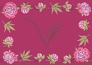 Frame with peony flowers. Beautiful decorative - vector image