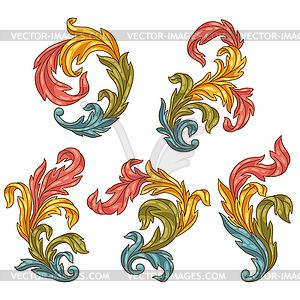 Decorative set of floral elements in baroque - vector clipart