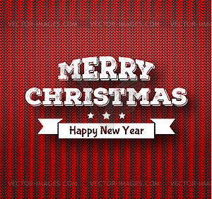 Christmas calligraphy on knitted pattern - vector clip art