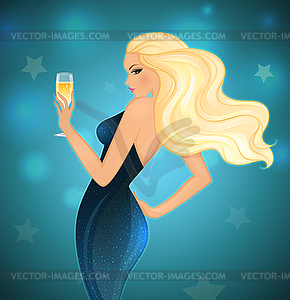 Elegance blond woman with champagne - vector clipart