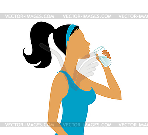 Young woman drinking water - vector image