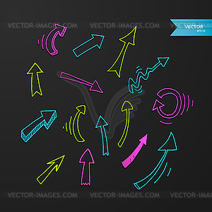 Colorful arrows set on dark background - vector clipart