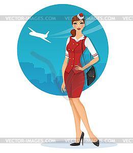 Girl in stewardess uniform - vector clip art