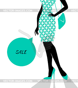 Woman`s silhouette image in blue - vector image