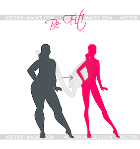 Slim and fat girls - vector clipart