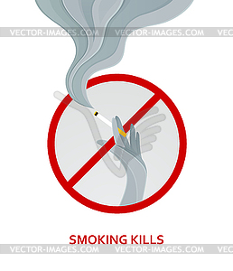 Silhouette of hand holding cigarette - vector clipart