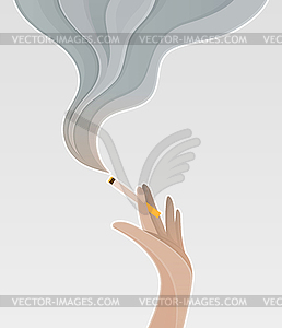 Silhouette of hand holding cigarette - vector clipart