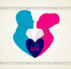 Couple`s silhouette kissing image - vector clipart