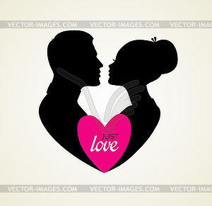 Couple`s silhouette kissing image - vector image