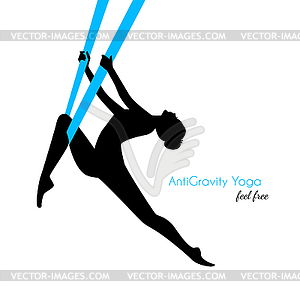 Anti-gravity yoga poses woman silhouette - vector clip art