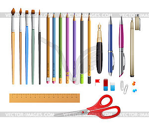 Set include pens ana pencils - vector clipart