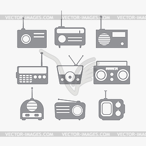 Radio objects set - white & black vector clipart