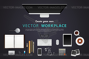 Workplace with objects - vector clipart