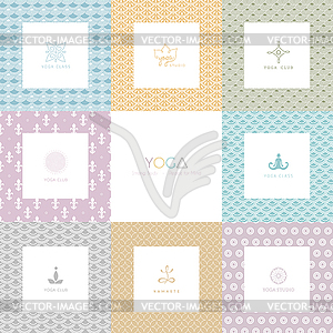 Set of logos and patterns for yoga studio - vector clipart