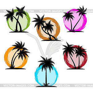 Palm silhouette color set - royalty-free vector image