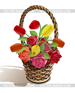 Basket of flowers - vector clip art